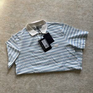 Prada White and Light Blue Striped Polo Shirt